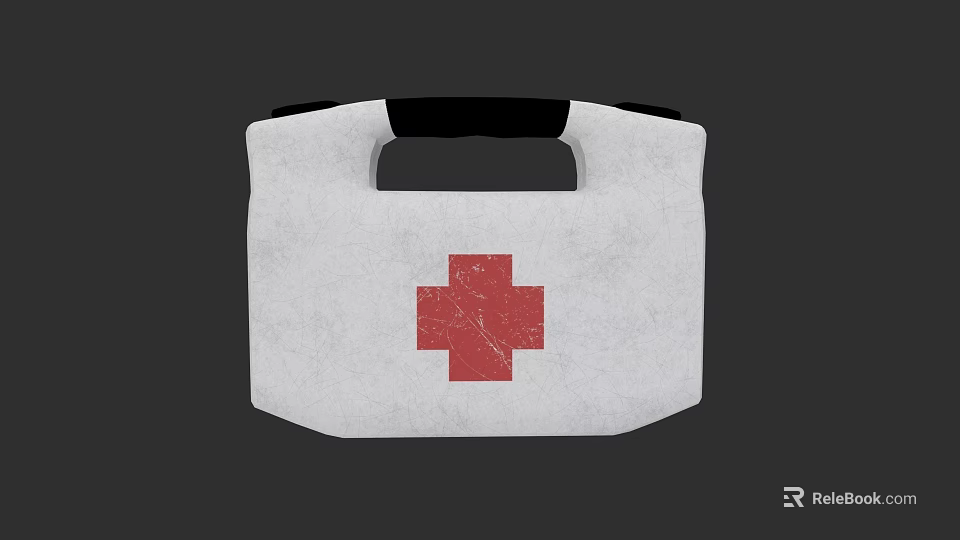 White Medical First Aid Kit With Red Cross And Black Handle Design 3d model 