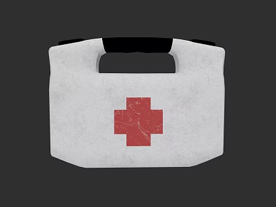 White Medical First Aid Kit With Red Cross And Black Handle Design 3d model