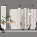 Modern Elegant Showcase Interior With Curved Walls White Mannequin Floor Lamp And Plant