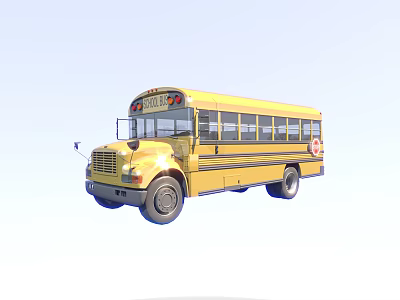 Yellow School Bus Vehicle with Black Windows Headlights and Side Sign 3d model