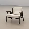 Modern Minimalist Leisure Chair With Light Fabric Cushion Dark Wooden Frame And Armrests