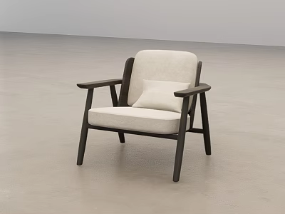 Modern Minimalist Leisure Chair With Light Fabric Cushion Dark Wooden Frame And Armrests 3d model
