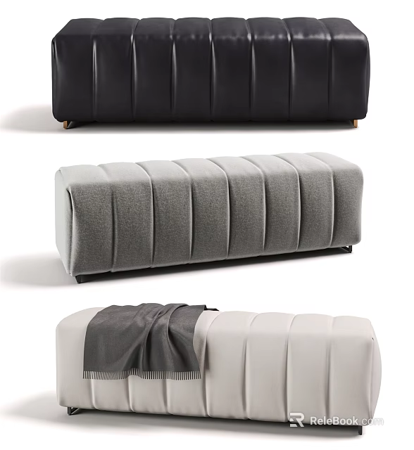 Modern Stylish Sofa Bench In Black Grey White With Tufted Design And Blanket 3d model 