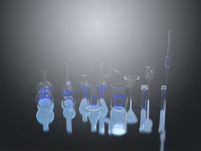 Collection Of Laboratory Glassware Including Beakers Test Tubes And Flasks 3d model