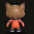 Cute Cartoon Cat Wearing Orange Astronaut Suit With Big Green Eyes and Black Background