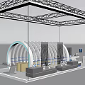 Futuristic White Circular Exhibition Space Interior With Display Counters And Equipment 3d model