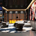 Stylish Modern Mall Store Interior With Blue Starry Ceiling Bar Counter And Black Spherical Decoration