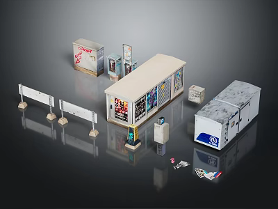 Modern Retail Scene Components With Display Kiosk Storage Cabinets And Signage 3d model