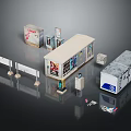 Modern Retail Scene Components With Display Kiosk Storage Cabinets And Signage