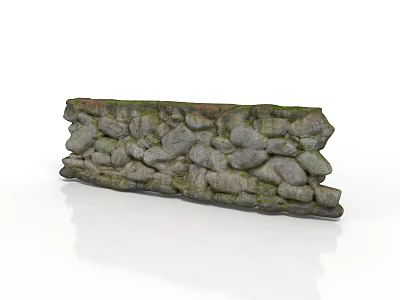 Natural Stone Wall Construction Element With Irregular Blocks And Green Moss 3d model