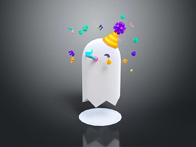 Game Movie Ghost Character Wearing Yellow Party Hat With Colorful Decorations Smiling Blush 3d model