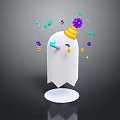 Game Movie Ghost Character Wearing Yellow Party Hat With Colorful Decorations Smiling Blush