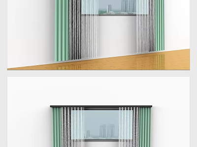 Green and White Window Curtains with Vertical Stripes for Modern Home Interior 3d model