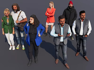Diverse Group of People Standing Together With Various Clothing Styles And Different Poses 3d model