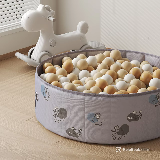 Soft Playpen With Balls And Rocking Horse In Nursery Room 3d model 