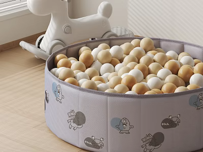 Soft Playpen With Balls And Rocking Horse In Nursery Room 3d model