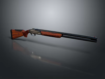 Classic Shotgun With Wooden Stock Black Barrel And Polished Metal Components 3d model