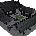 Traditional Ancient Architecture Courtyard Design With Grey Tiles And Illuminated Trees