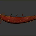 Traditional Wooden Boat With Red Exterior And Wooden Oars On Gray Background