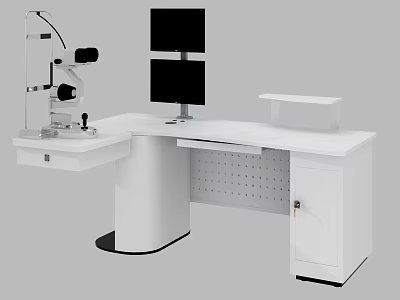 Modern White Laboratory Workstation With Microscope Dual Monitors And Storage Cabinet 3d model