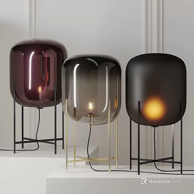 Modern Glass Table Lamps with Gold Black Metal Bases and Warm Light in Color Options 3d model 