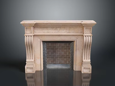 Elegant Marble Fireplace With Ornate Carved Details And Brick Interior 3d model