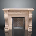 Elegant Marble Fireplace With Ornate Carved Details And Brick Interior