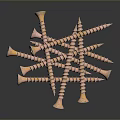 Pile of Shiny Copper Screws with Smooth Surface on Dark Reflective Background