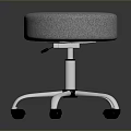 Round Gray Padded Stool With Silver Metal Five Star Base Wheels And Height Adjustable Lever 3d model