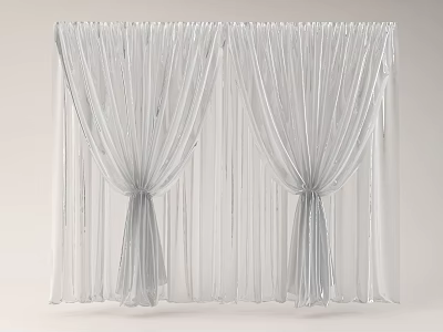 White Transparent Lightweight Curtains With Elegant Tiebacks And Soft Flowing Fabric 3d model