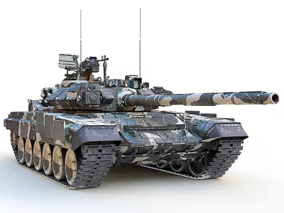 Modern Military Tank With Camouflage Paint Long Barrel Antennas And Tracks 3d model