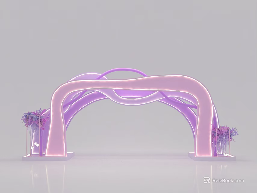 Pink Arched Commercial Decorative Equipment With Purple Lighting And Trees 3d model 