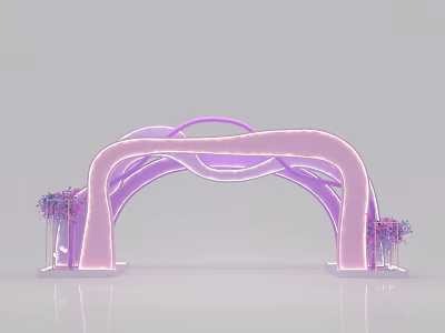 Pink Arched Commercial Decorative Equipment With Purple Lighting And Trees 3d model