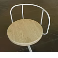 Leisure Chair Featuring White Metal Frame And Round Natural Wood Seat