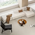 Modern Sofa Coffee Table Set In Living Room With Black Chair Floor Lamp City View