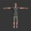 Man Standing with Arms Outstretched in Grey T-Shirt Khaki Shorts and White Sneakers