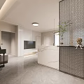Modern Restaurant Interior Design With White Cabinets Marble Island And Hanging Lights
