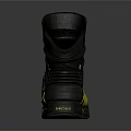 High Top Black Leather Shoes With Yellow Straps Side Details And Rubber Sole Design