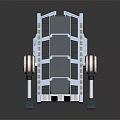 Cartoon Style Mechanical Device Scene With Blue Metal Frame And Orange Wheels
