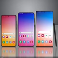Three Modern Smartphones With Colorful Bright Screens And App Icons