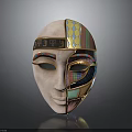 Vibrant Animal Mask With Colorful Geometric Patterns And Decorative Forehead Ornament Design