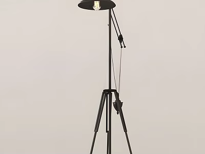 Black Modern Floor Lamp With Tripod Base Adjustable Arm And Exposed Bulb 3d model