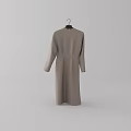Beige Long Sleeve Stand Collar Dress Hanging on Hanger with Minimalist Background