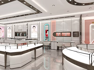 Modern Jewelry Store Interior With Elegant Glass Display Cases And Ambient Lighting 3d model