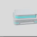 White Square Stacked Electronic Device With Light Blue Accent Lines And Handle