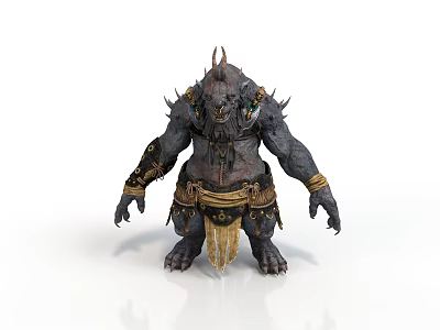 Mythical Creature Character Standing With Spiked Armor Golden Belt Rough Skin And Horns 3d model