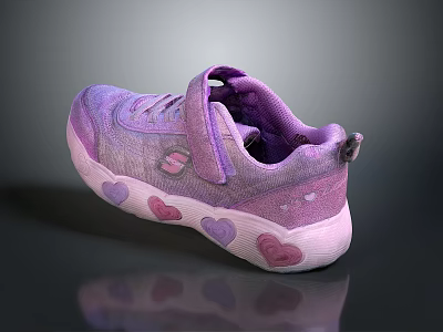 Cute Kids Purple Pink Heart Pattern Sneakers With Soft Sole And Velcro Strap 3d model