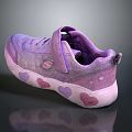 Cute Kids Purple Pink Heart Pattern Sneakers With Soft Sole And Velcro Strap