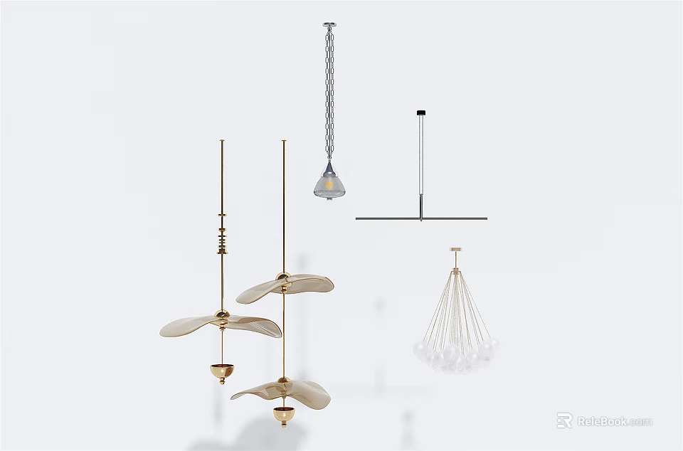 Modern Hanging Chandelier Designs With Various Styles And Metal Chain Elements 3d model
