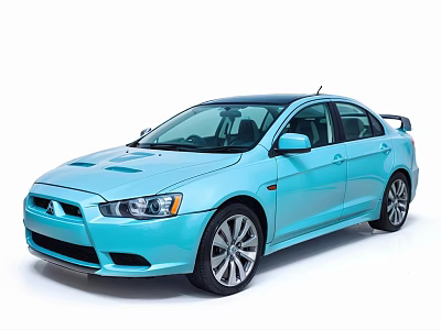 Light Blue Mitsubishi Sedan With Sporty Exterior Design Alloy Wheels And Rear Spoiler 3d model